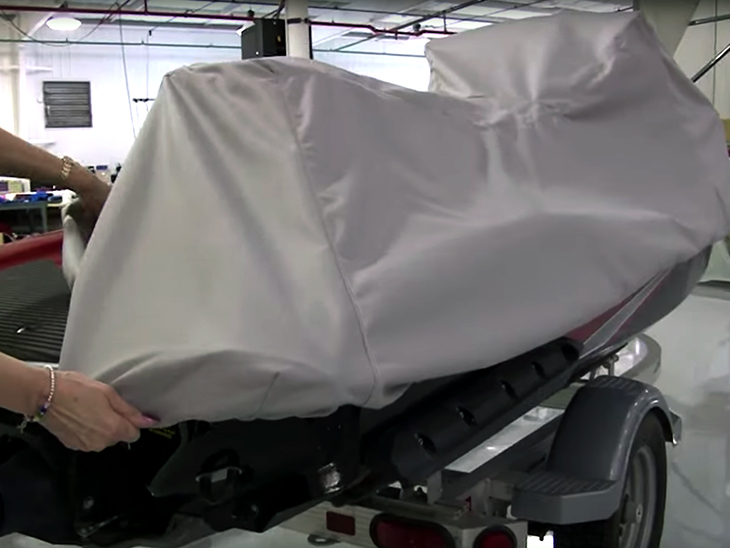 Test fitting our personal watercraft cover on the jet ski